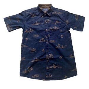 NOMAD Boys Navy Blue Button Down Shirt w/ Palm Tree Short Sleeve Big Boy 10/12 M